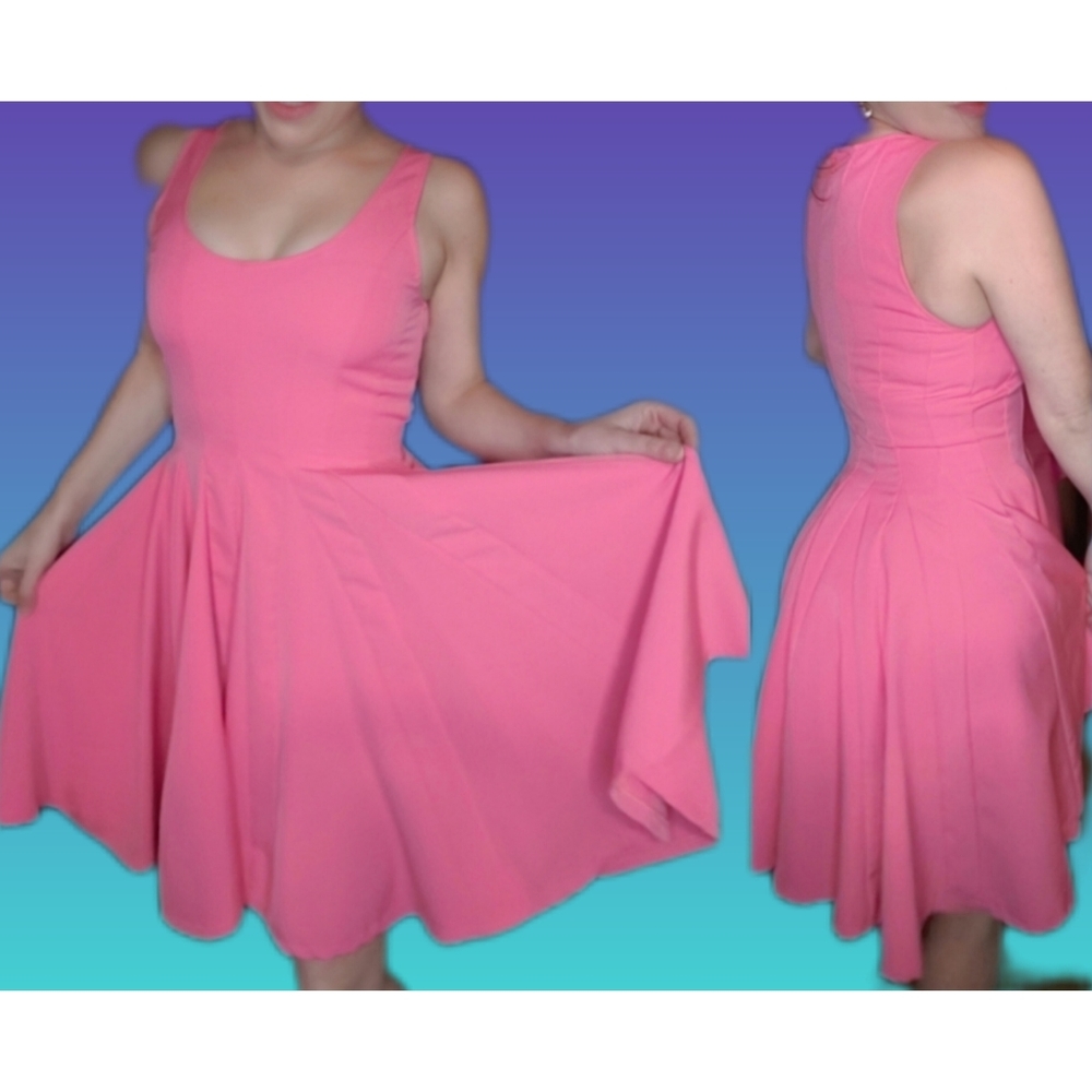 Modcloth Pink retro pinup rockabilly swing dress, scoop neck, small - Picture 1 of 7